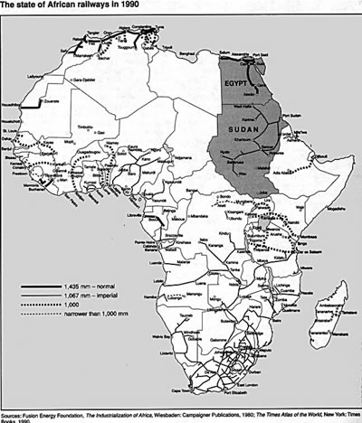 Map of African railways in 1990