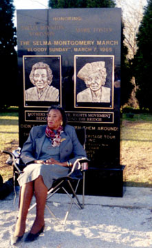 Amelia at her monument in Selma, Alabama